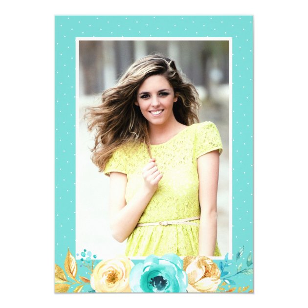 Modern Gold Floral Girly Graduation Party Photo Card