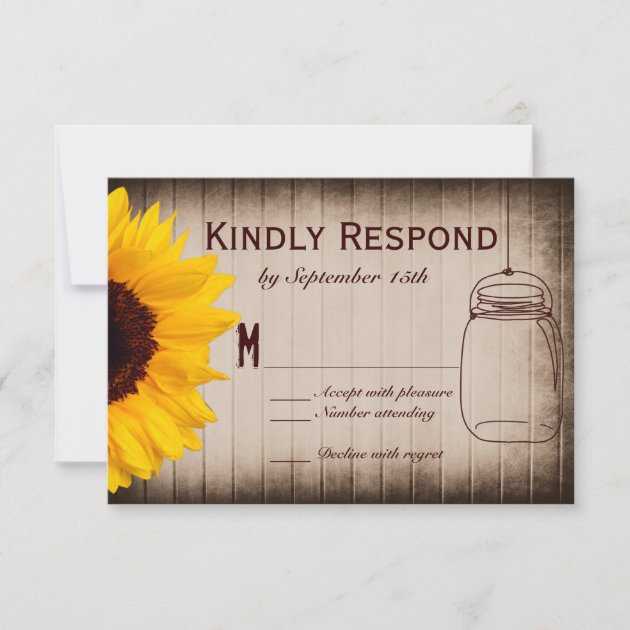 Rustic Sunflower Mason Jar Wedding RSVP Cards