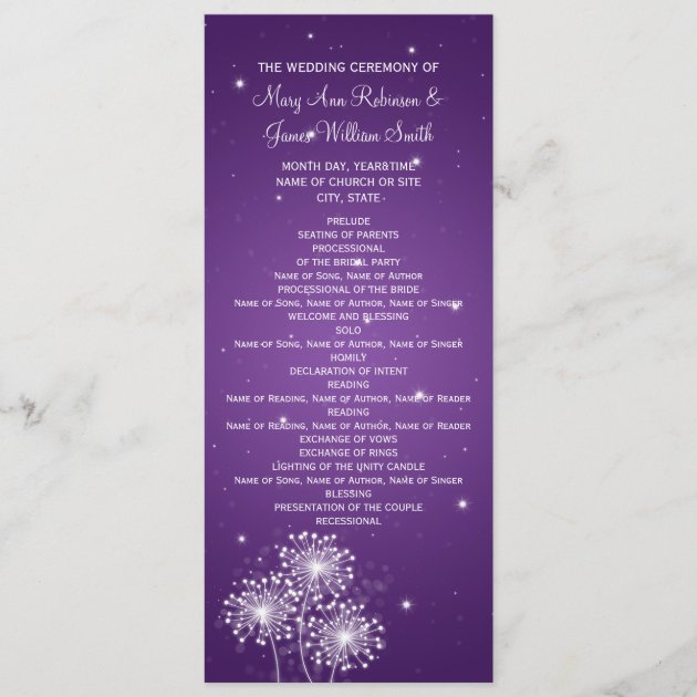 Elegant Wedding Program Summer Sparkle Purple
