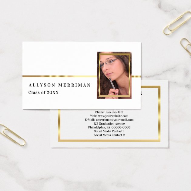 White | Gold Graduation Photo Insert Name Cards