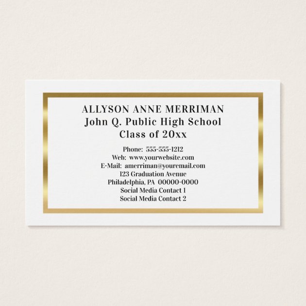 White | Gold Graduation Photo Insert Name Cards