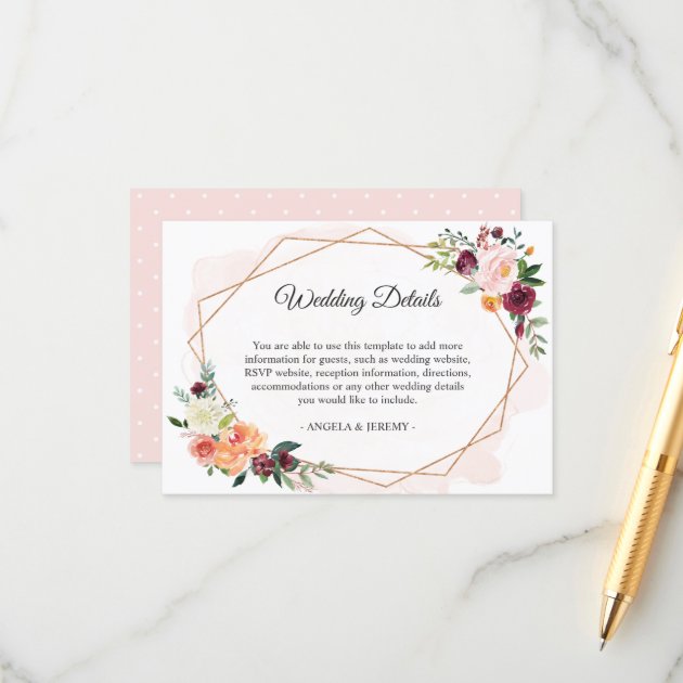 Modern Romantic Floral Wedding Reception Details Enclosure Card