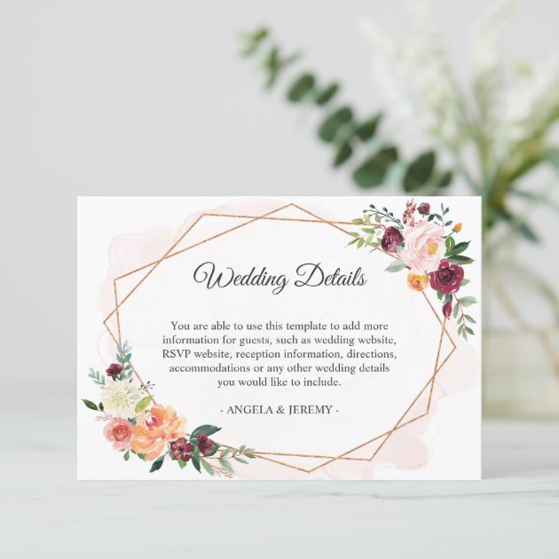 Modern Romantic Floral Wedding Reception Details Enclosure Card