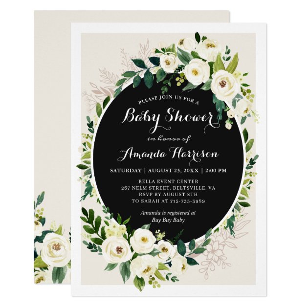 Cream White Greenery Bouquet Floral Baby Shower Invitation