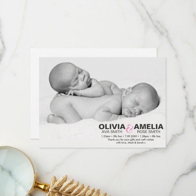 Twins Birth Announcement/thank You Card