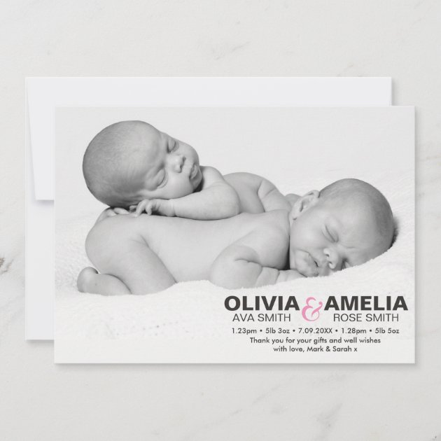 Twins Birth Announcement/thank You Card