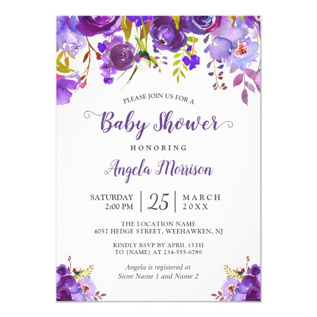 2018 Trendy Ultra Violet Purple Floral Baby Shower Card