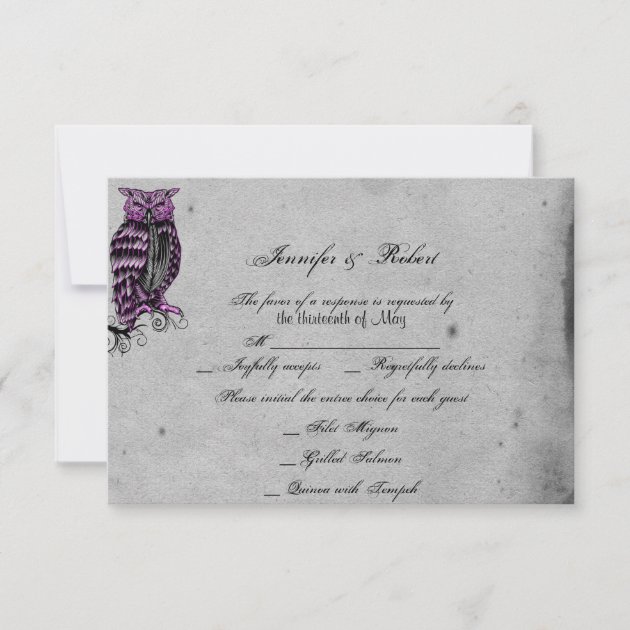 Purple Gothic Owl Posh Wedding Response Card