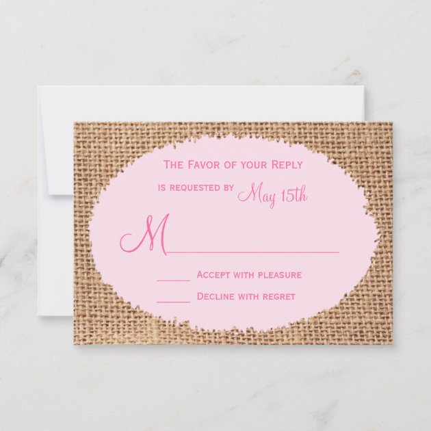 Rustic Country Burlap Pink Wedding RSVP Cards