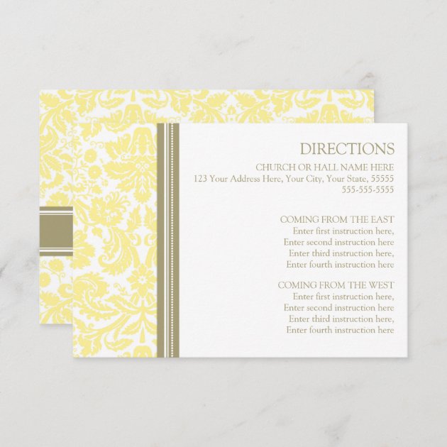 Wedding Direction Cards Tan Yellow Damask
