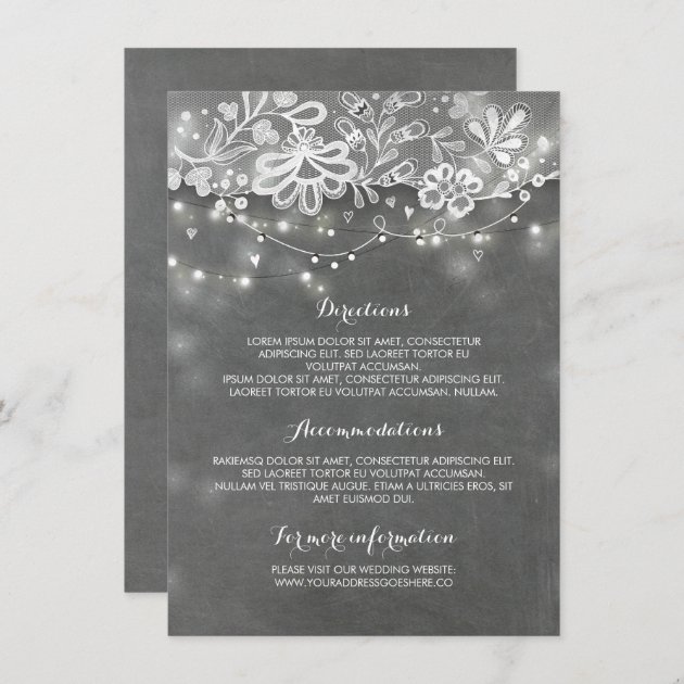 Chalkboard Lace And String Lights Wedding Details Enclosure Card