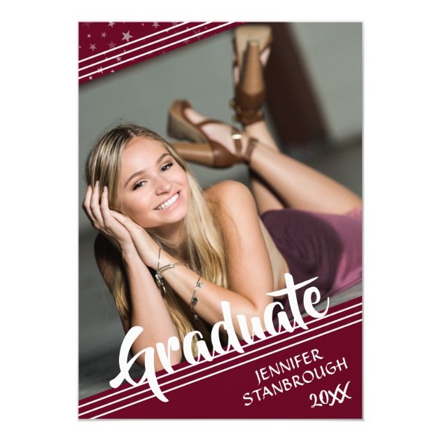 Graduate, Lines & Stars | Editable Color | 4-Photo Card