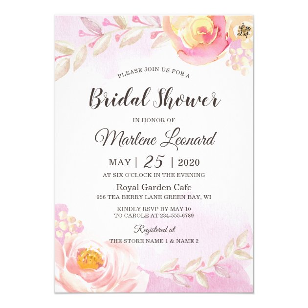 Elegant Girly Pink Gold Rose Garden Bridal Shower Invitation