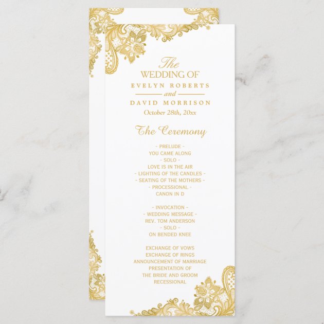 Elegant And Classy Gold Lace Wedding Program