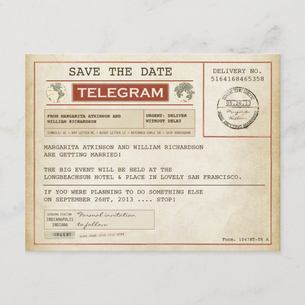vintage save the date old telegrams