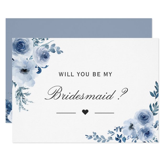 Will You Be My Bridesmaid Dusty Blue Floral Invitation