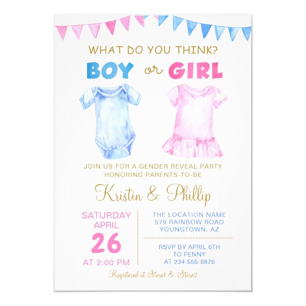 Boy Or Girl Gender Reveal Pink Blue Baby Shower Invitation