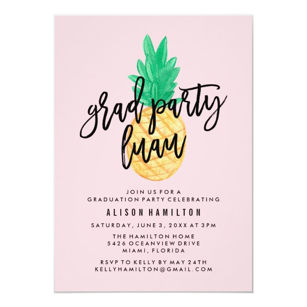 Tropical Luau Graduation Party Invitation In Pink