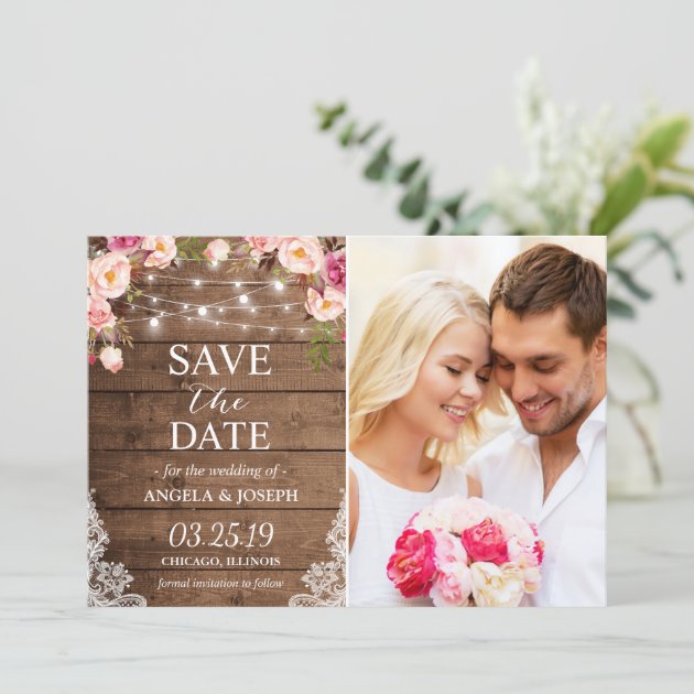 Rustic Floral String Lights Photo Save The Date