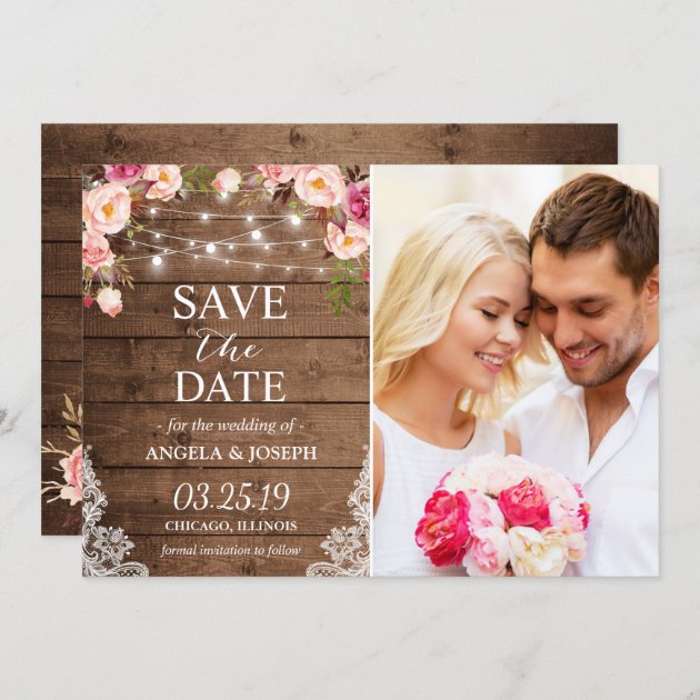 Rustic Floral String Lights Photo Save The Date