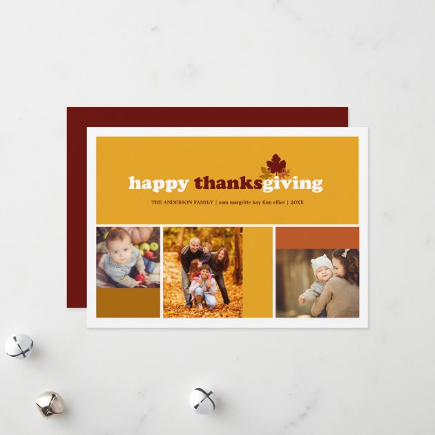 Modern Blocks Fall Leaves Thanksgiving Photo Card