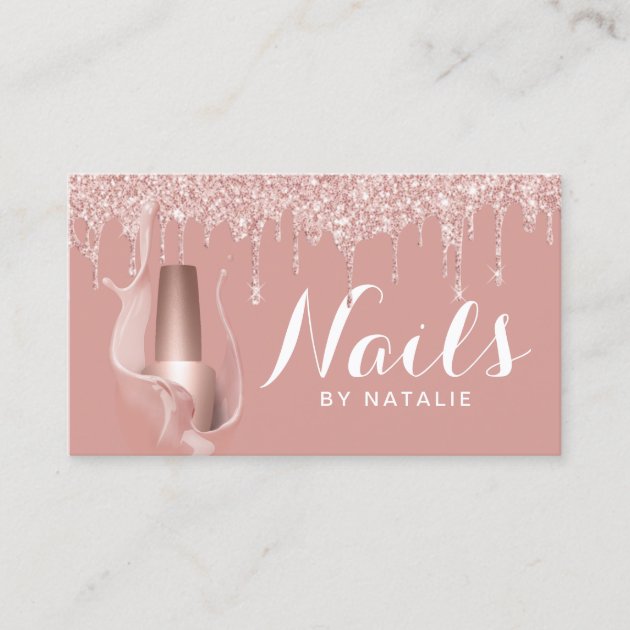 Nail Salon Modern Rose Gold Drips Manicurist Business Card (front side)