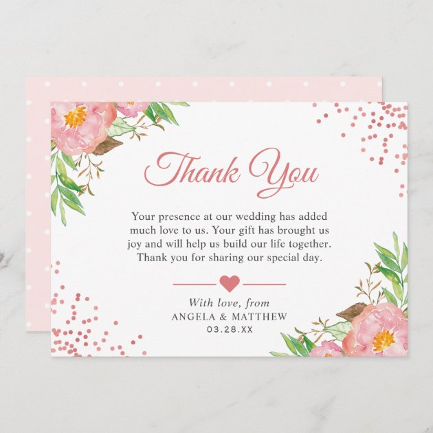 Botanical Blush Pink Floral Dots Wedding Thank You