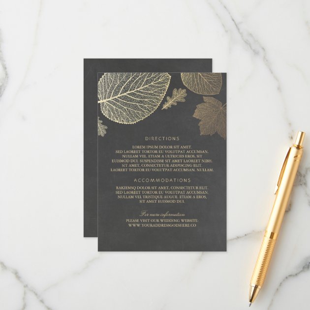 Gold Leaves Chalk Wedding Details - Information Enclosure Card
