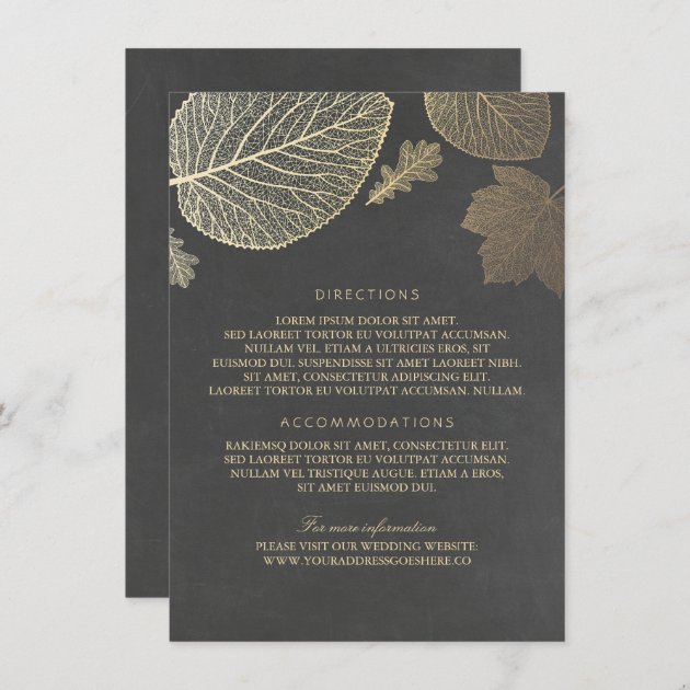 Gold Leaves Chalk Wedding Details - Information Enclosure Card