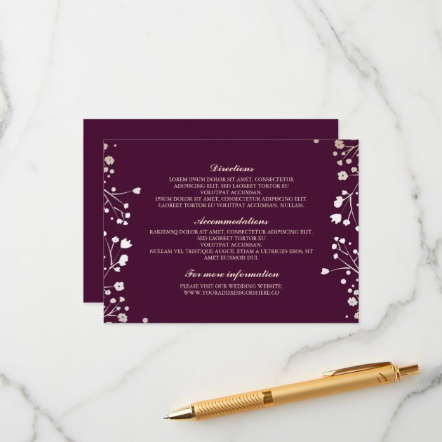Baby's Breath Plum Wedding Details - Information Enclosure Card