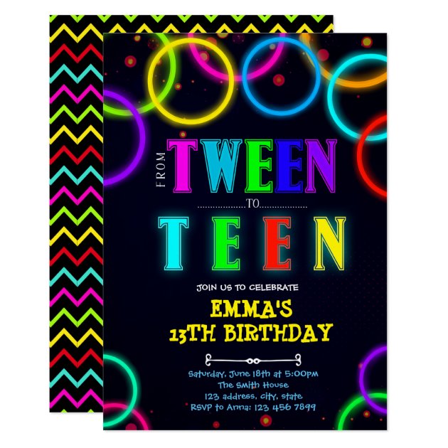 Glow tween to teen birthday invitation card