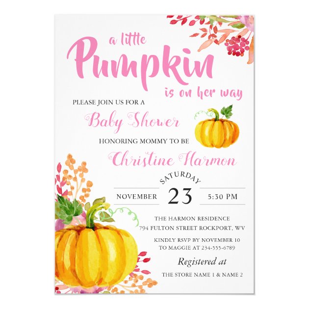 Little Pumpkin Pink Floral Baby Shower Invitation