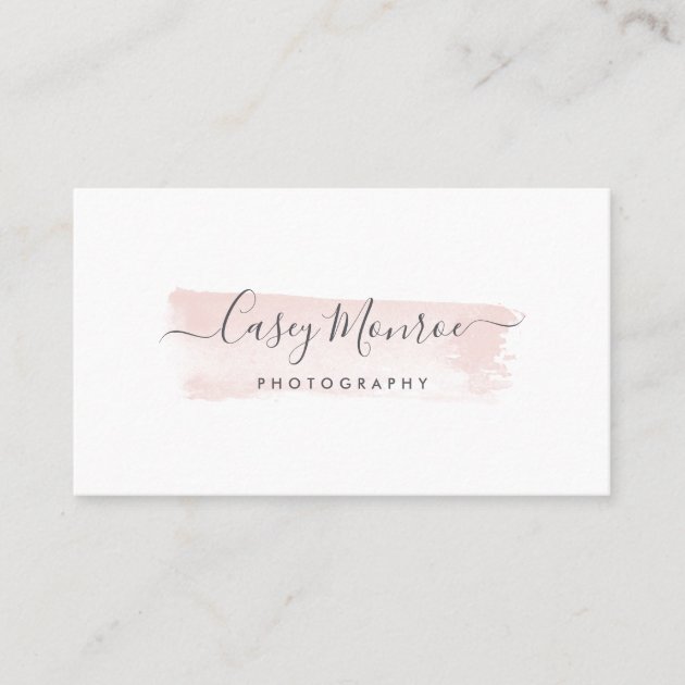 Blush & Gray Watercolor Signature Script Business Card (front side)