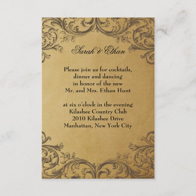 Baroque Antique Gold Wedding Reception Cards
