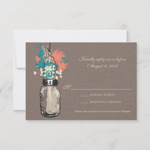 RSVP Card Mason Jar and Wildflowers