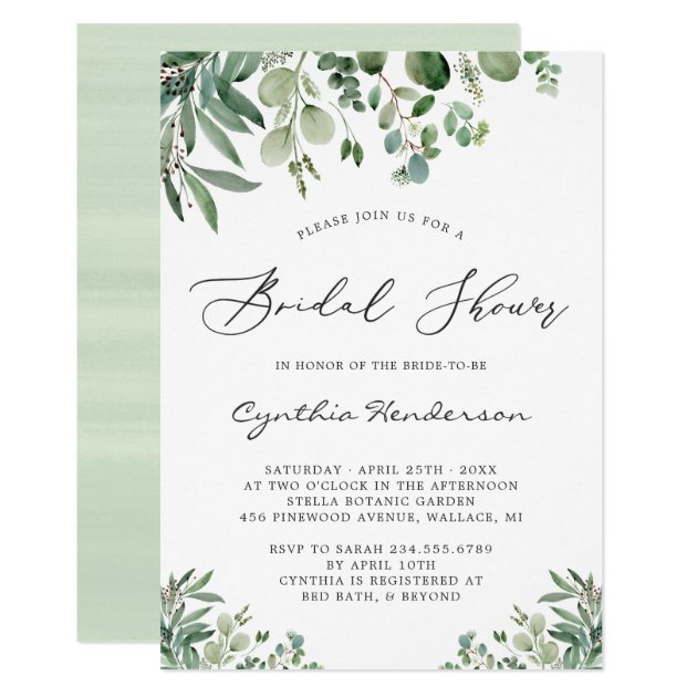 Romantic Eucalyptus Leaves Garden Bridal Shower Invitation