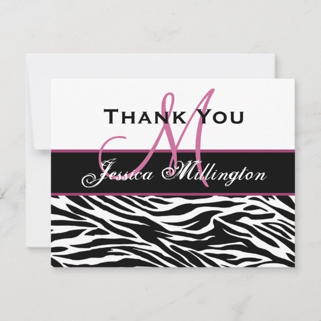 Black White Pink Zebra Thank You Card