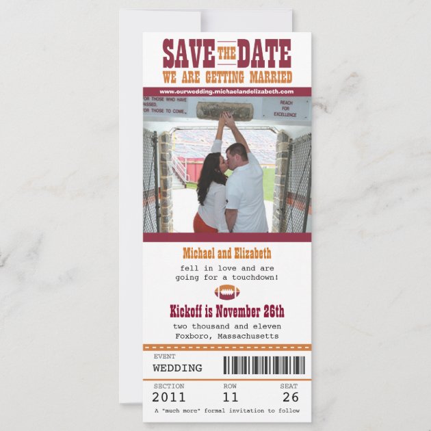 Wedding Save the Date Football Ticket