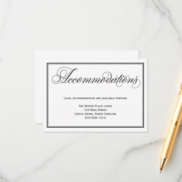 Calligraphy Script Wedding Accommodations Card