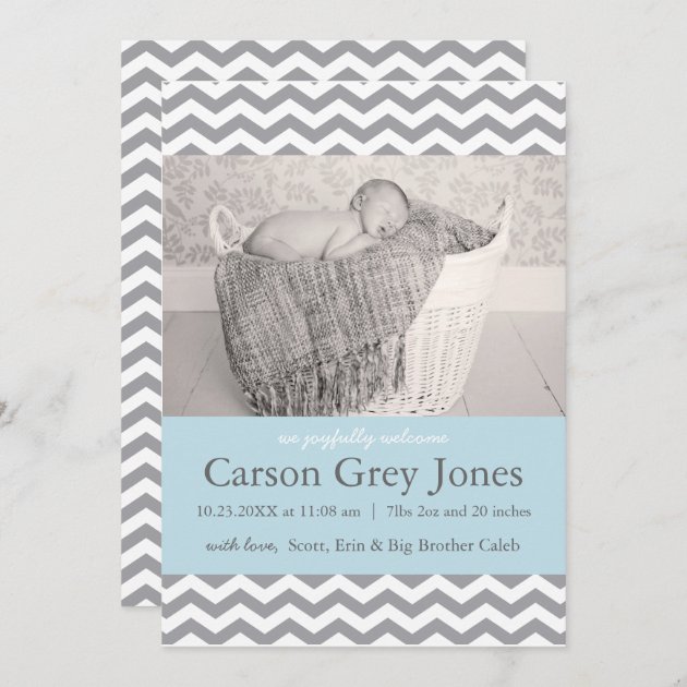 Grey Chevron | Baby Boy Birth Announcement