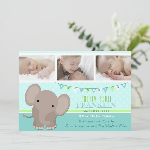 Baby Boy Elephant Photo Birth Announcement