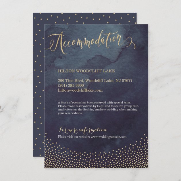 Glam Night Gold Glitter Calligraphy Accommodation Enclosure Card