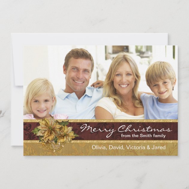 Red Gold Poinsettia Photo Christmas Cards