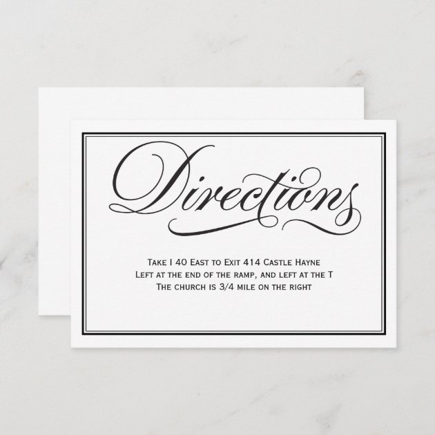 Black And White Calligraphy Wedding Directions Enclosure Card