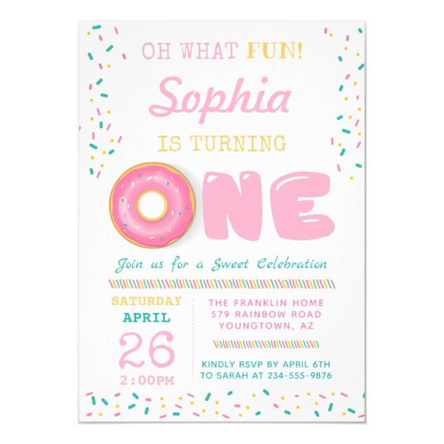 Oh What Fun Donut First Birthday Party Invitation