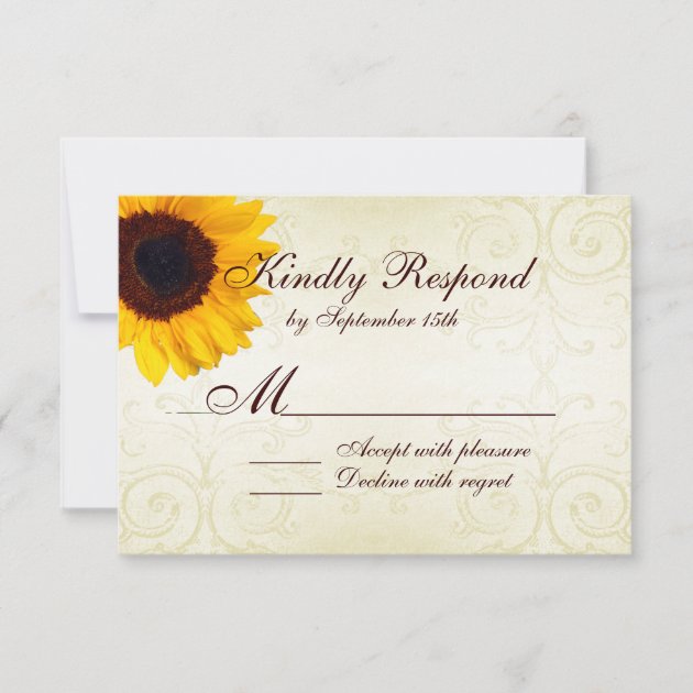 Rustic Country Sunflowers Swirls Wedding RSVP Card