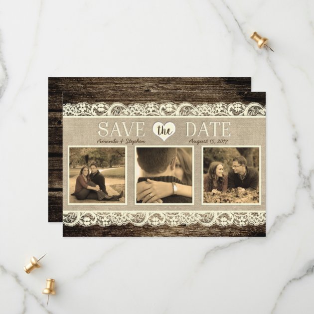 Rustic Save The Date | Barn Wood Lace And Burlap