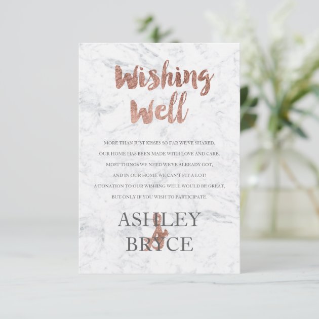 Rose Gold Marble Typography Wishing Well Wedding Enclosure Card