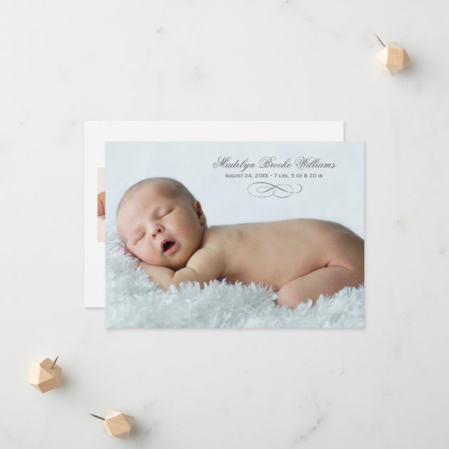 Photo Birth Announcement Card | Script Elegance