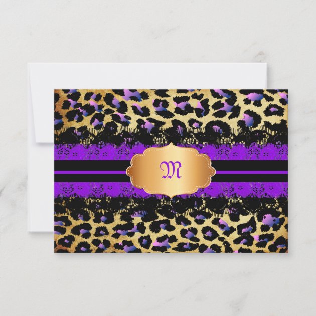 PixDezines rsvp, vintage lace+cheetah/purple+pink RSVP Card